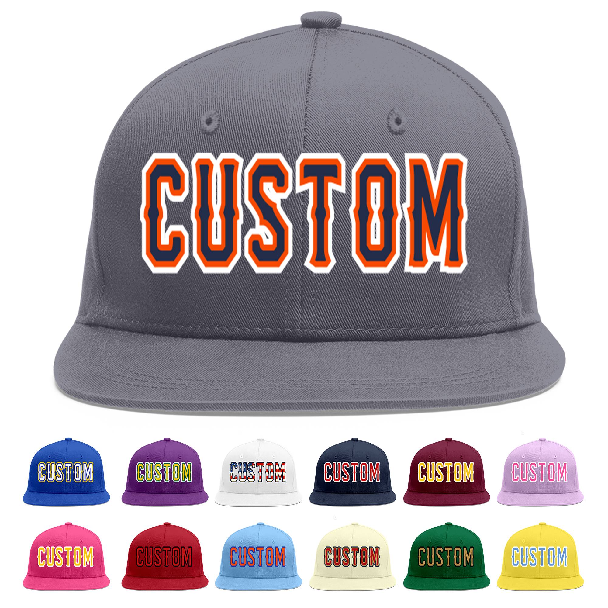 Custom Dark Gray Navy-Orange Flat Eaves Sport Baseball Cap