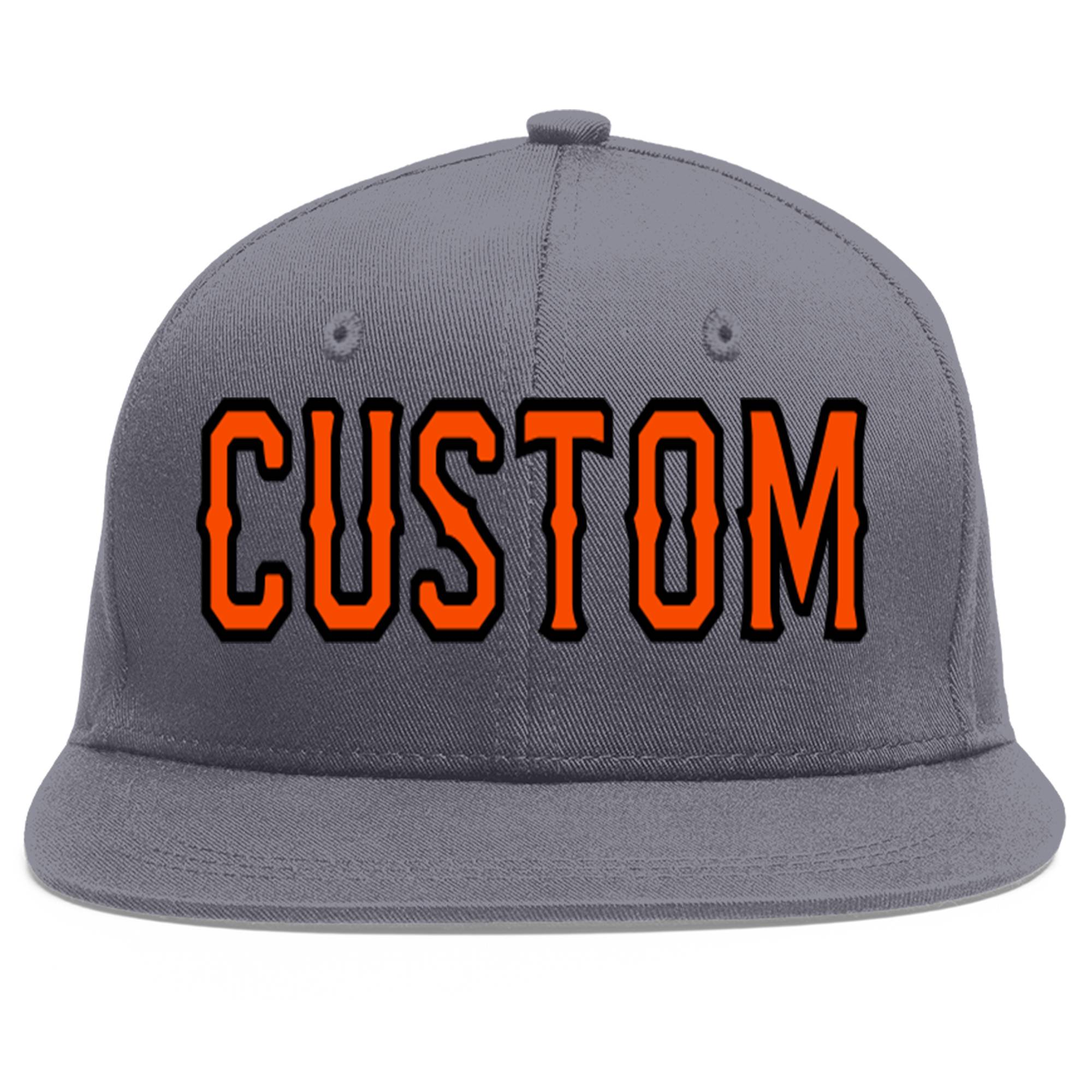 Casquette de baseball sport personnalisée gris foncé orange-noir Flat Eaves