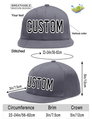 Custom Dark Gray Black-White Flat Eaves Sport Baseball Cap