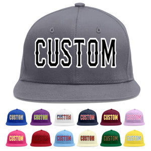 Custom Dark Gray Black-White Flat Eaves Sport Baseball Cap