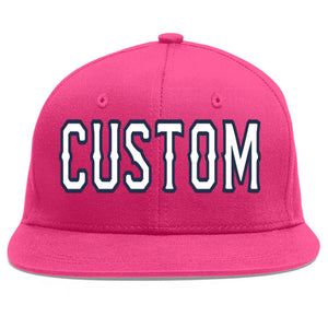 Custom Rose Red White-Navy Flat Eaves Sport Baseball Cap