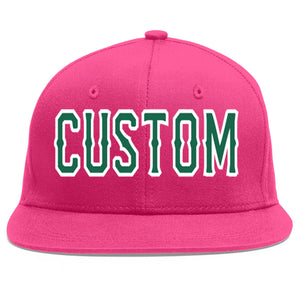 Custom Rose Red Kelly Green-White Flat Eaves Sport Baseball Cap