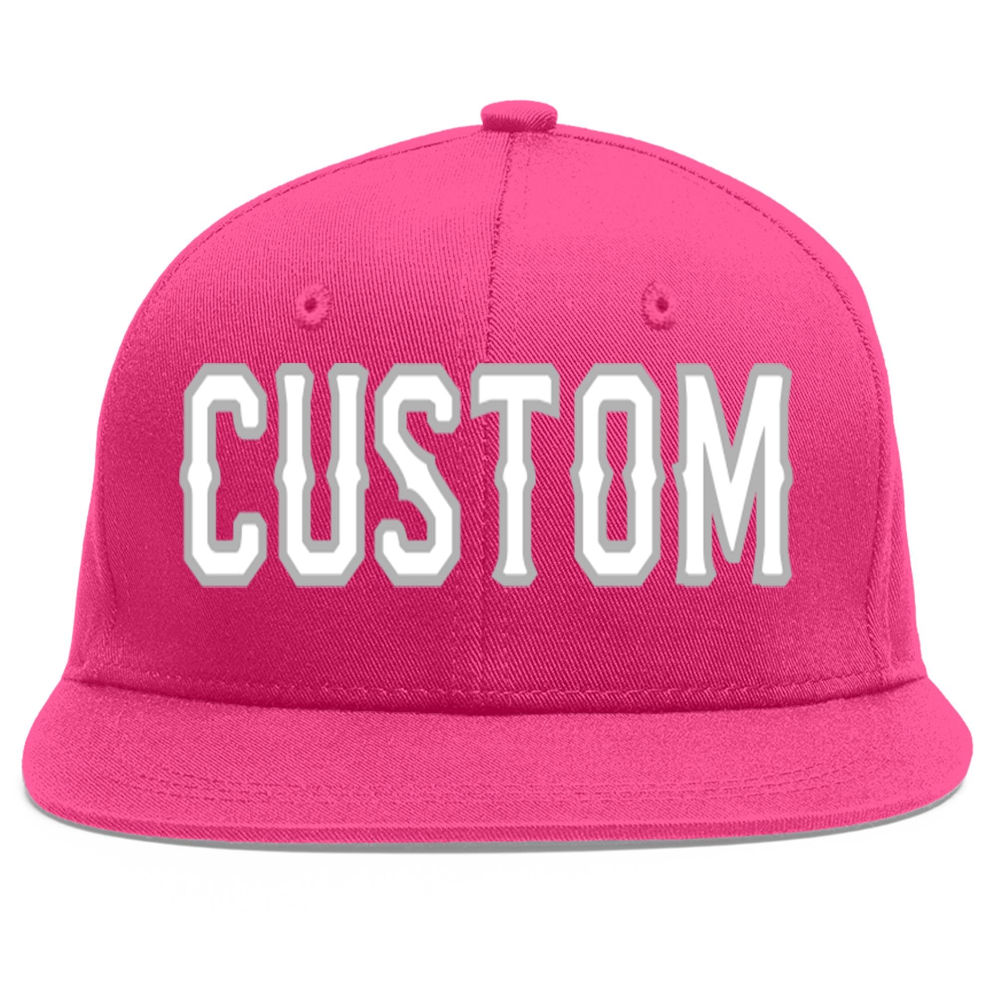 Custom Rose Red White-Gray Flat Eaves Sport Baseball Cap