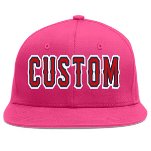 Custom Rose Red Red-Navy Flat Eaves Sport Baseball Cap