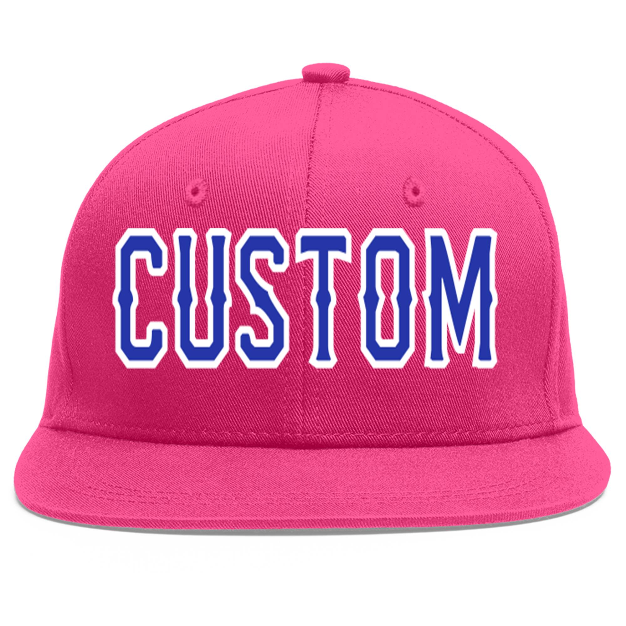 Custom Rose Red Royal-White Flat Eaves Sport Baseball Cap