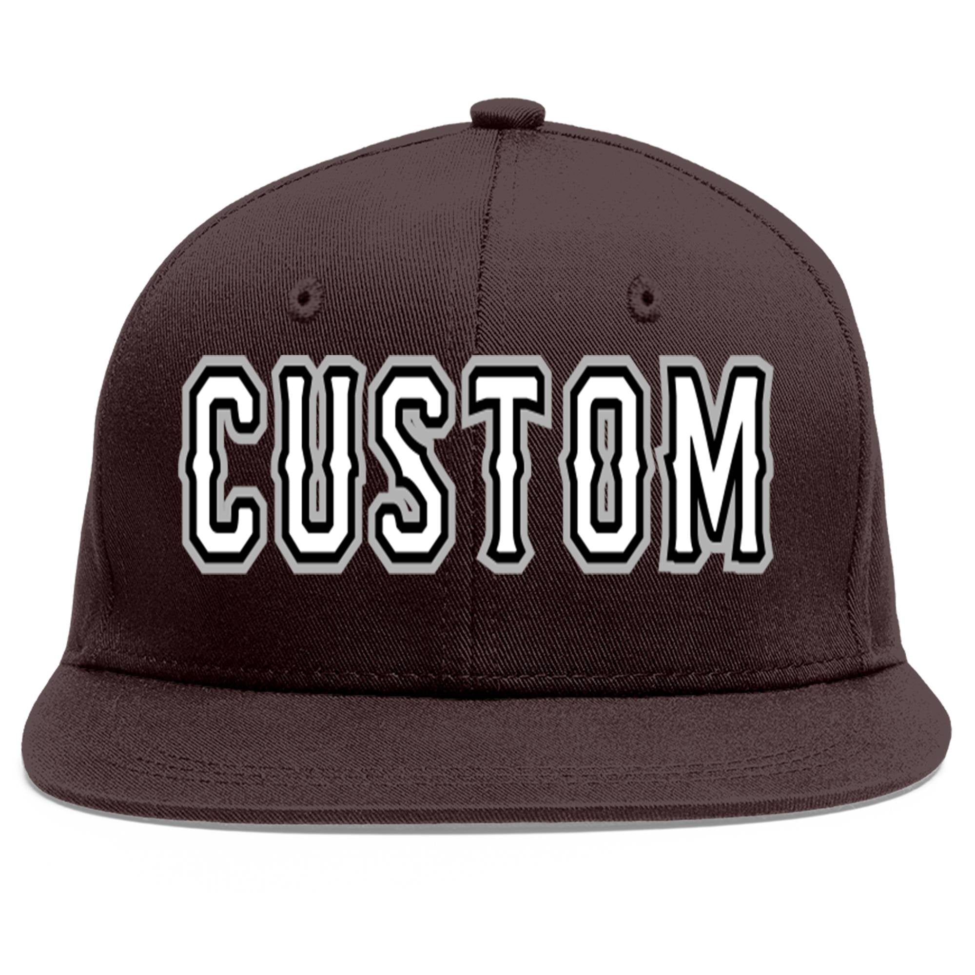 Custom Brown White-Black Flat Eaves Sport Baseball Cap