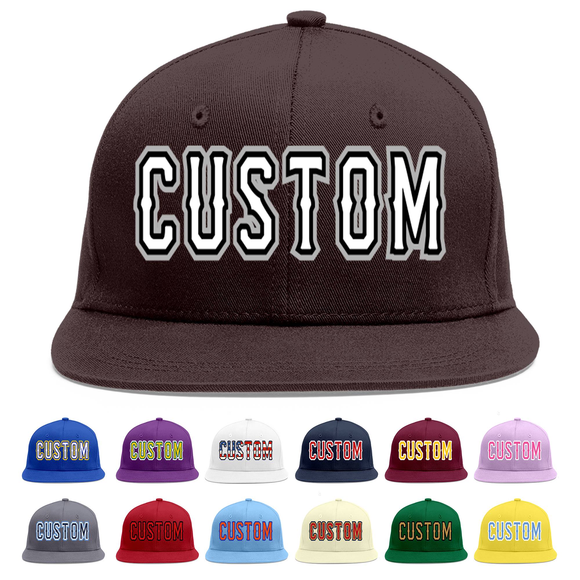 Custom Brown White-Black Flat Eaves Sport Baseball Cap