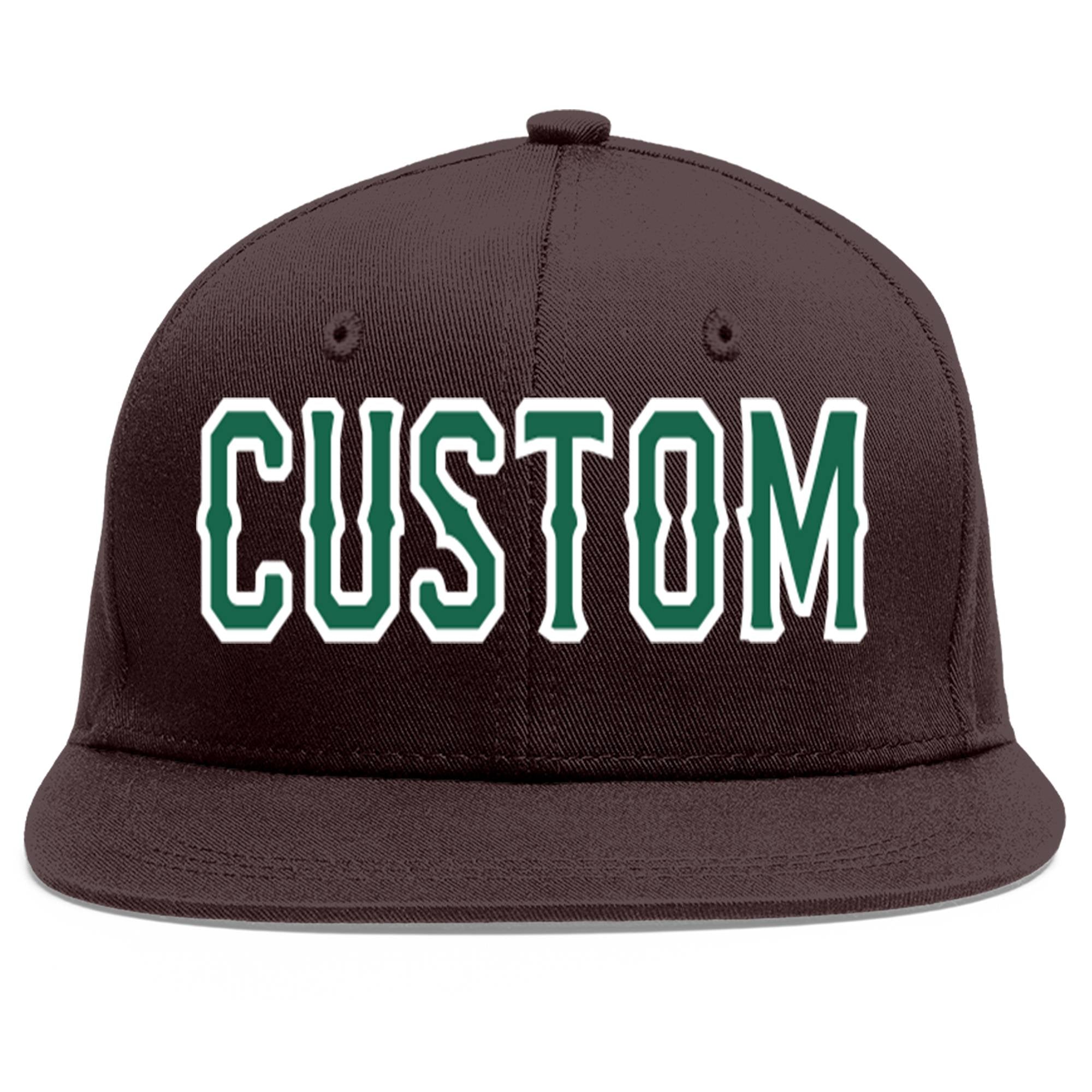 Custom Brown Kelly Green-White Flat Eaves Sport Baseball Cap