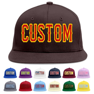 Custom Brown Red-Yellow Flat Eaves Sport Baseball Cap