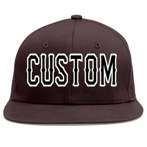 Custom Brown Black-White Flat Eaves Sport Baseball Cap