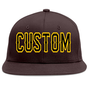 Custom Brown Black-Gold Flat Eaves Sport Baseball Cap