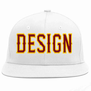 Custom White Crimson-Gold Flat Eaves Sport Baseball Cap Design for Men/Women/Youth