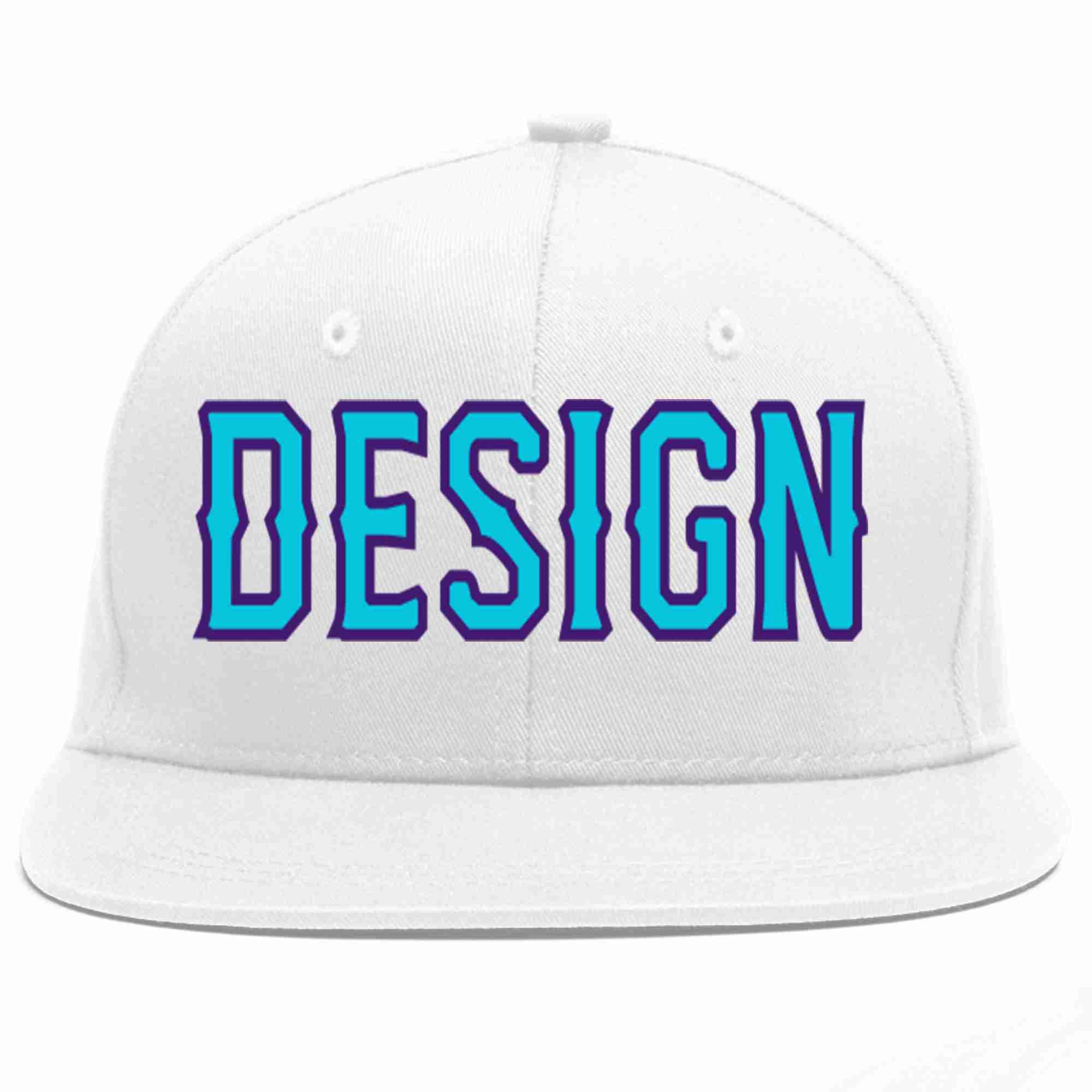 Conception personnalisée de casquette de baseball de sport à avant-toit plat bleu clair-violet blanc pour hommes/femmes/jeunes