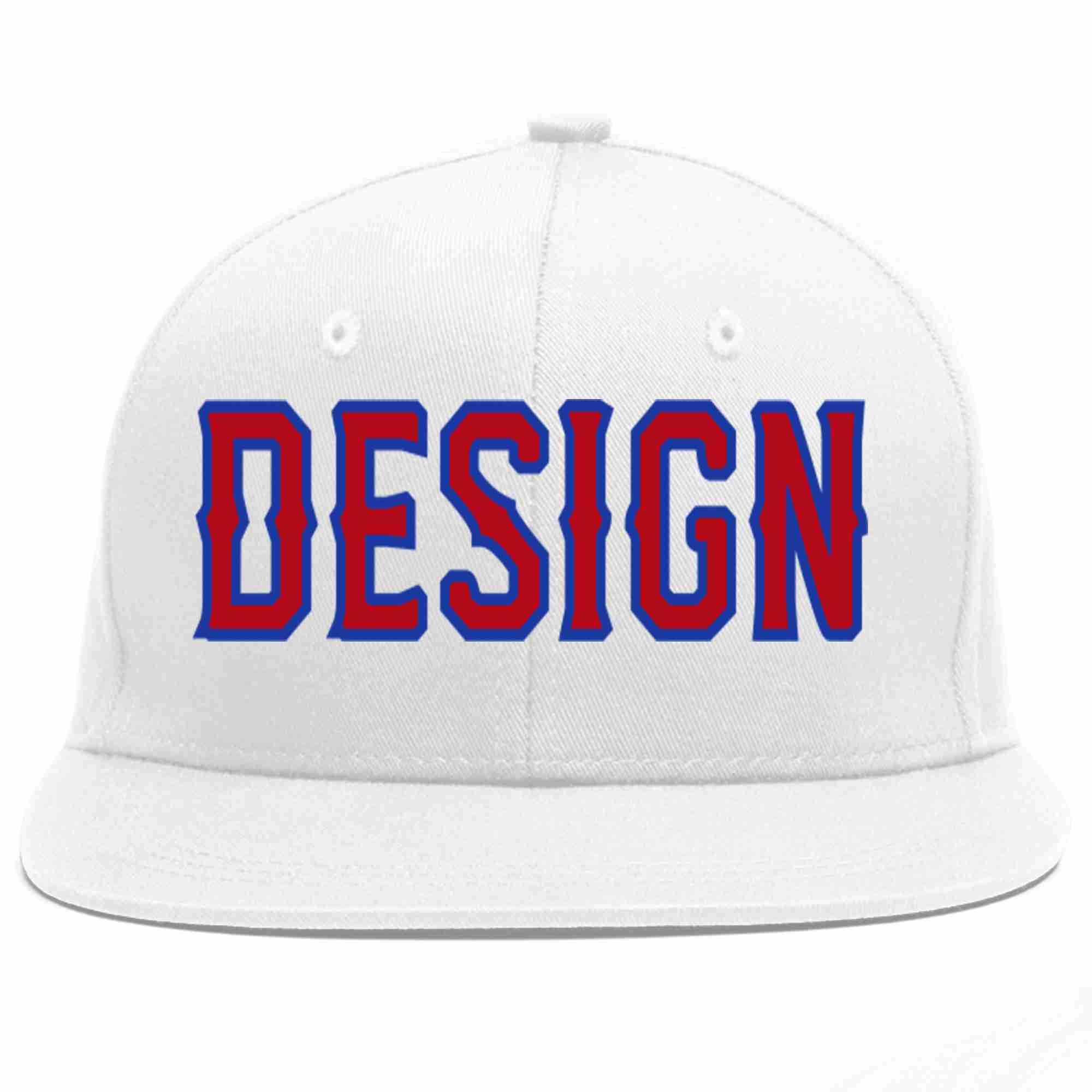 Custom White Red-Royal Flat Eaves Sport Baseball Cap Design for Men/Women/Youth