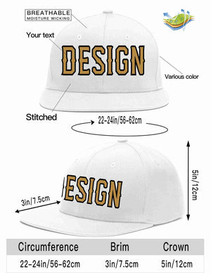 Custom White Old Gold-Black Flat Eaves Sport Baseball Cap Design for Men/Women/Youth