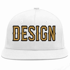 Custom White Old Gold-Black Flat Eaves Sport Baseball Cap Design for Men/Women/Youth