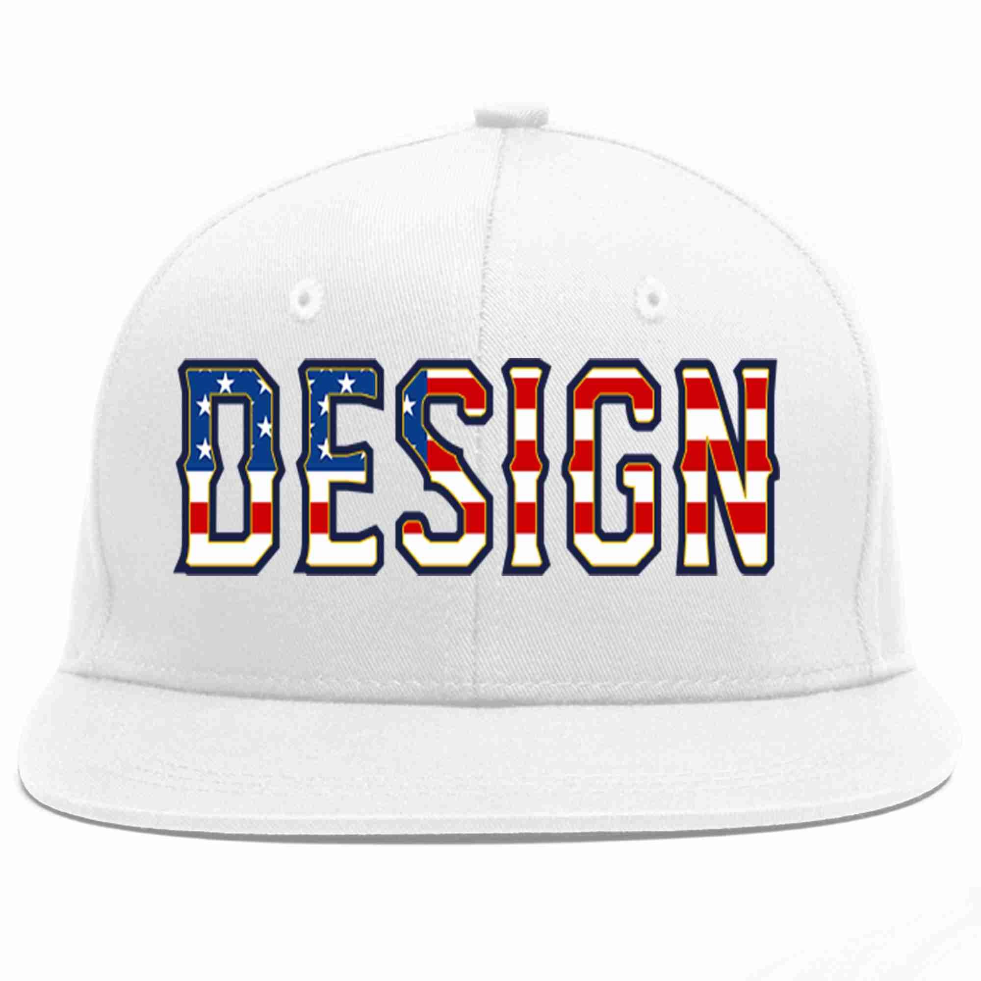 Custom White Vintage USA Flag-Gold Flat Eaves Sport Baseball Cap Design for Men/Women/Youth