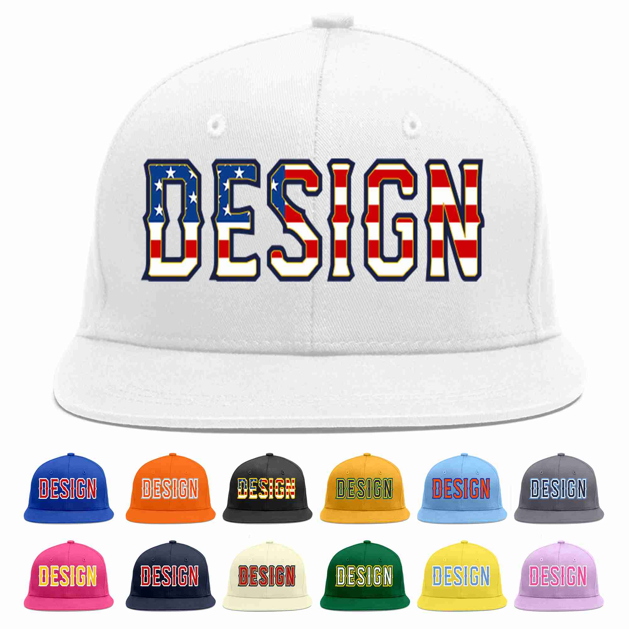 Custom White Vintage USA Flag-Gold Flat Eaves Sport Baseball Cap Design for Men/Women/Youth