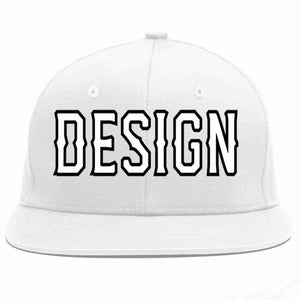 Custom White White-Black Flat Eaves Sport Baseball Cap Design for Men/Women/Youth