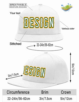 Custom White White-Kelly Green Flat Eaves Sport Baseball Cap Design for Men/Women/Youth