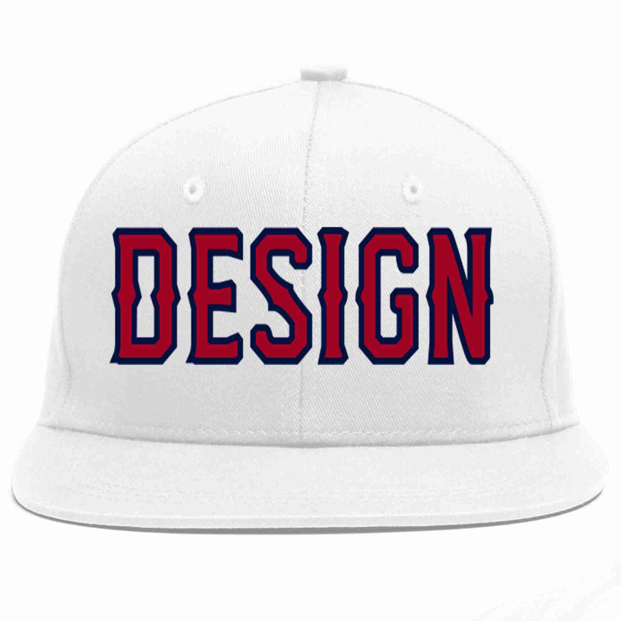 Conception personnalisée de casquette de baseball de sport à avant-toit plat blanc rouge-marine pour hommes/femmes/jeunes