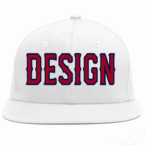 Custom White Red-Navy Flat Eaves Sport Baseball Cap Design for Men/Women/Youth