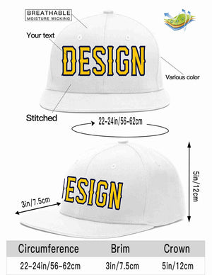 Custom White Gold-Navy Flat Eaves Sport Baseball Cap Design for Men/Women/Youth