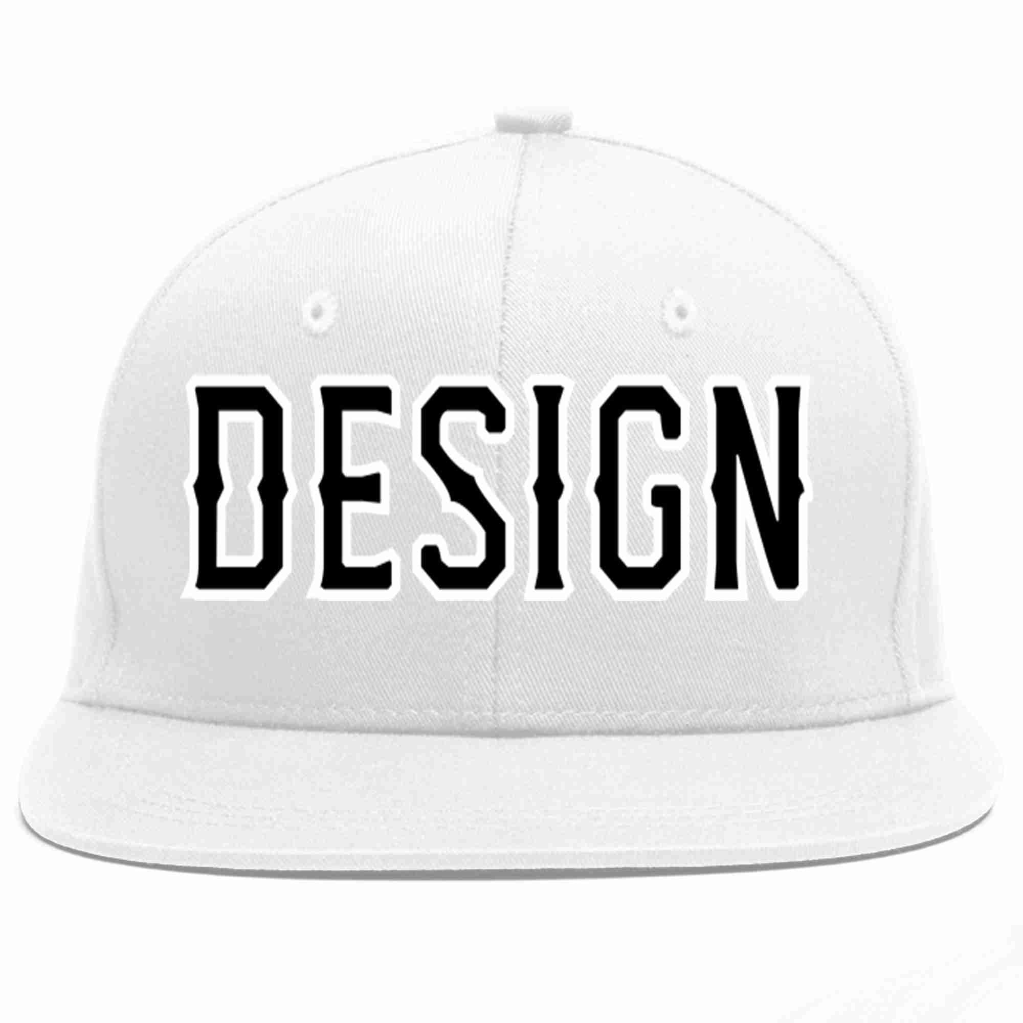 Conception personnalisée de casquette de baseball de sport à avant-toit plat blanc noir-blanc pour hommes/femmes/jeunes