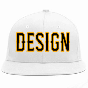 Conception personnalisée de casquette de baseball de sport à avant-toit plat blanc noir-jaune pour hommes/femmes/jeunes