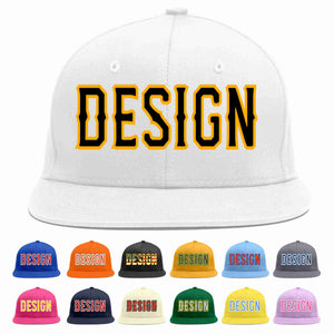 Conception personnalisée de casquette de baseball de sport à avant-toit plat blanc noir-jaune pour hommes/femmes/jeunes