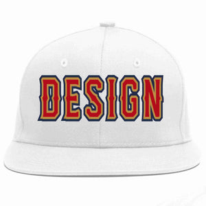 Custom White Red-Old Gold Flat Eaves Sport Baseball Cap Design for Men/Women/Youth