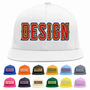 Custom White Red-Old Gold Flat Eaves Sport Baseball Cap Design for Men/Women/Youth