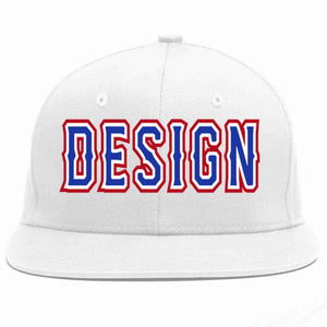 Custom White Royal-White Flat Eaves Sport Baseball Cap Design for Men/Women/Youth