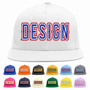 Custom White Royal-White Flat Eaves Sport Baseball Cap Design for Men/Women/Youth