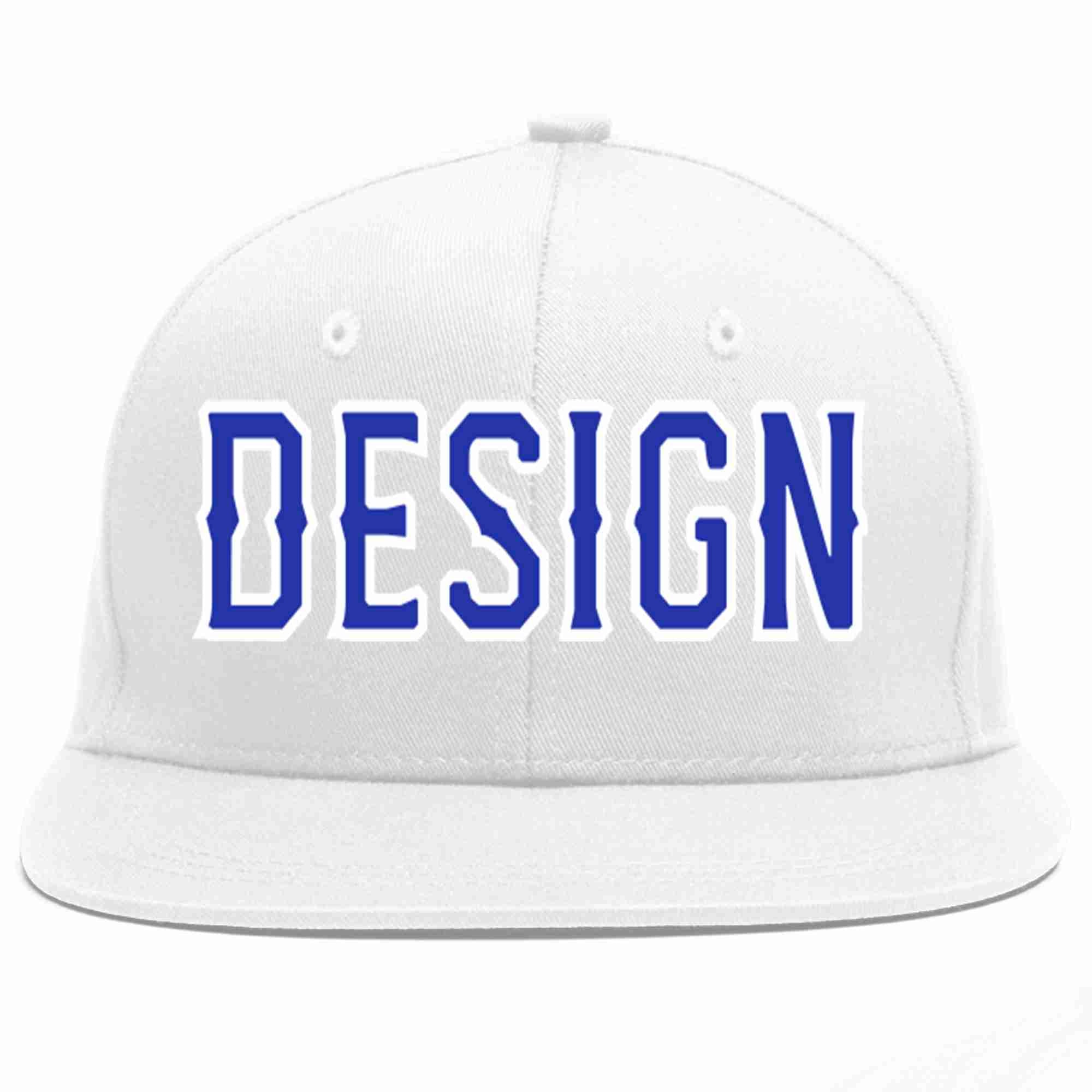 Custom White Royal-White Flat Eaves Sport Baseball Cap Design for Men/Women/Youth