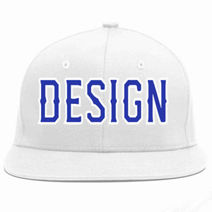 Custom White Royal-White Flat Eaves Sport Baseball Cap Design for Men/Women/Youth