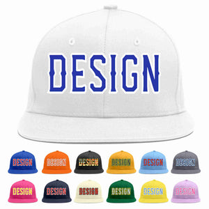 Custom White Royal-White Flat Eaves Sport Baseball Cap Design for Men/Women/Youth