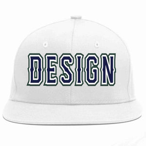 Custom White Navy-White Flat Eaves Sport Baseball Cap Design for Men/Women/Youth