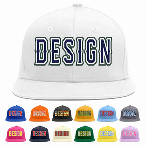 Custom White Navy-White Flat Eaves Sport Baseball Cap Design for Men/Women/Youth