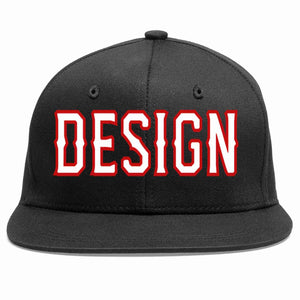 Custom Black White-Red Flat Eaves Sport Baseball Cap Design for Men/Women/Youth