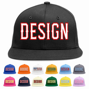 Custom Black White-Red Flat Eaves Sport Baseball Cap Design for Men/Women/Youth