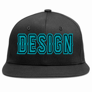 Custom Black Aqua-Black Flat Eaves Sport Baseball Cap Design for Men/Women/Youth