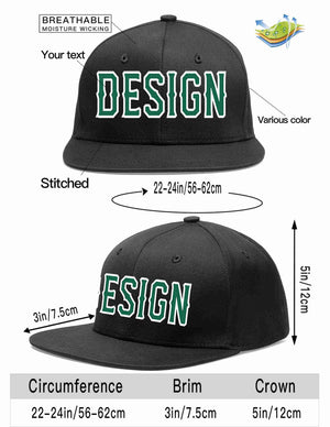 Custom Black Kelly Green-White Flat Eaves Sport Baseball Cap Design for Men/Women/Youth