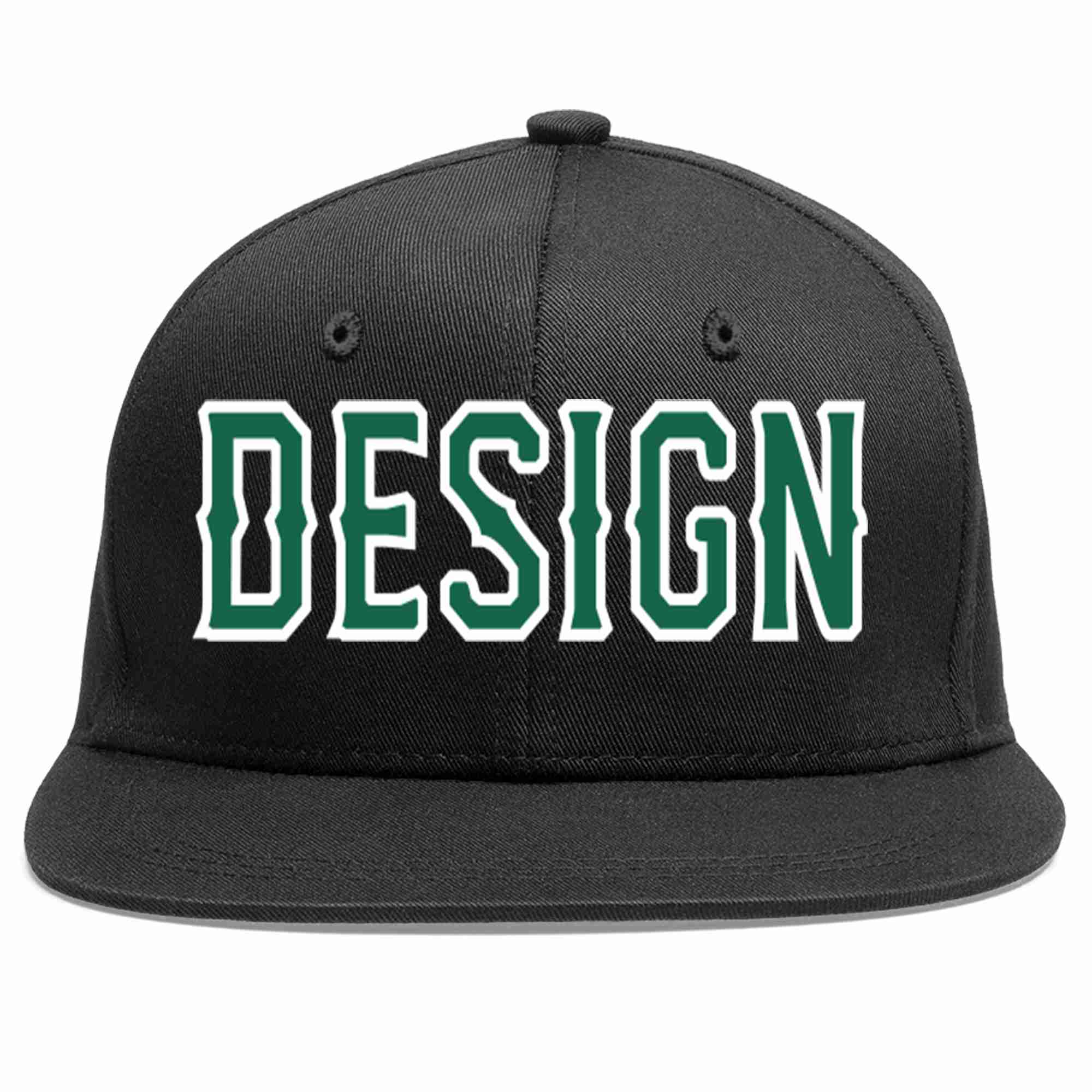 Casquette de baseball personnalisée noire Kelly vert-blanc avec avant-toit plat pour hommes/femmes/jeunes