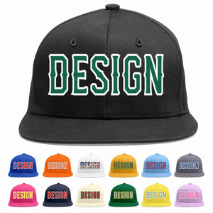 Custom Black Kelly Green-White Flat Eaves Sport Baseball Cap Design for Men/Women/Youth