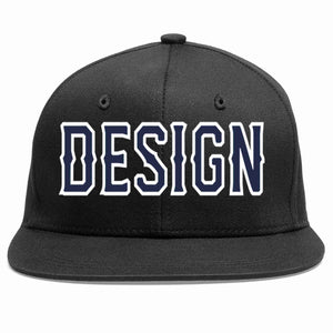 Custom Black Navy-White Flat Eaves Sport Baseball Cap Design for Men/Women/Youth