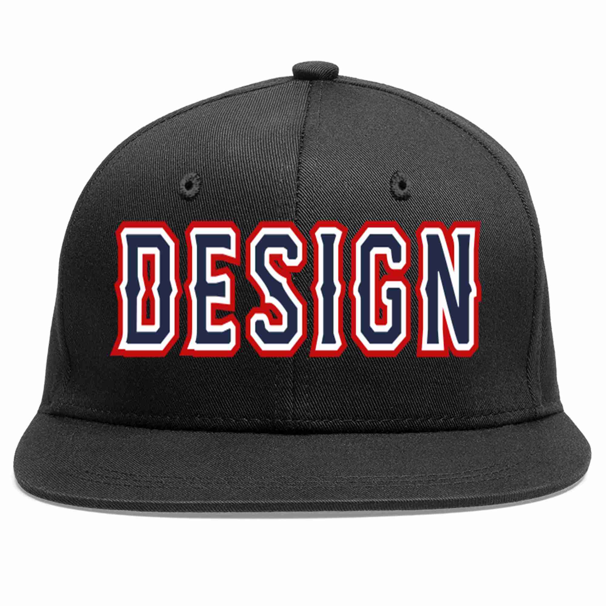 Custom Black Navy-White Flat Eaves Sport Baseball Cap Design for Men/Women/Youth