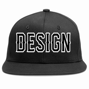 Conception personnalisée de casquette de baseball de sport à avant-toit plat noir noir-blanc pour hommes/femmes/jeunes