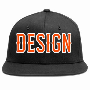 Custom Black Orange-White Flat Eaves Sport Baseball Cap Design for Men/Women/Youth