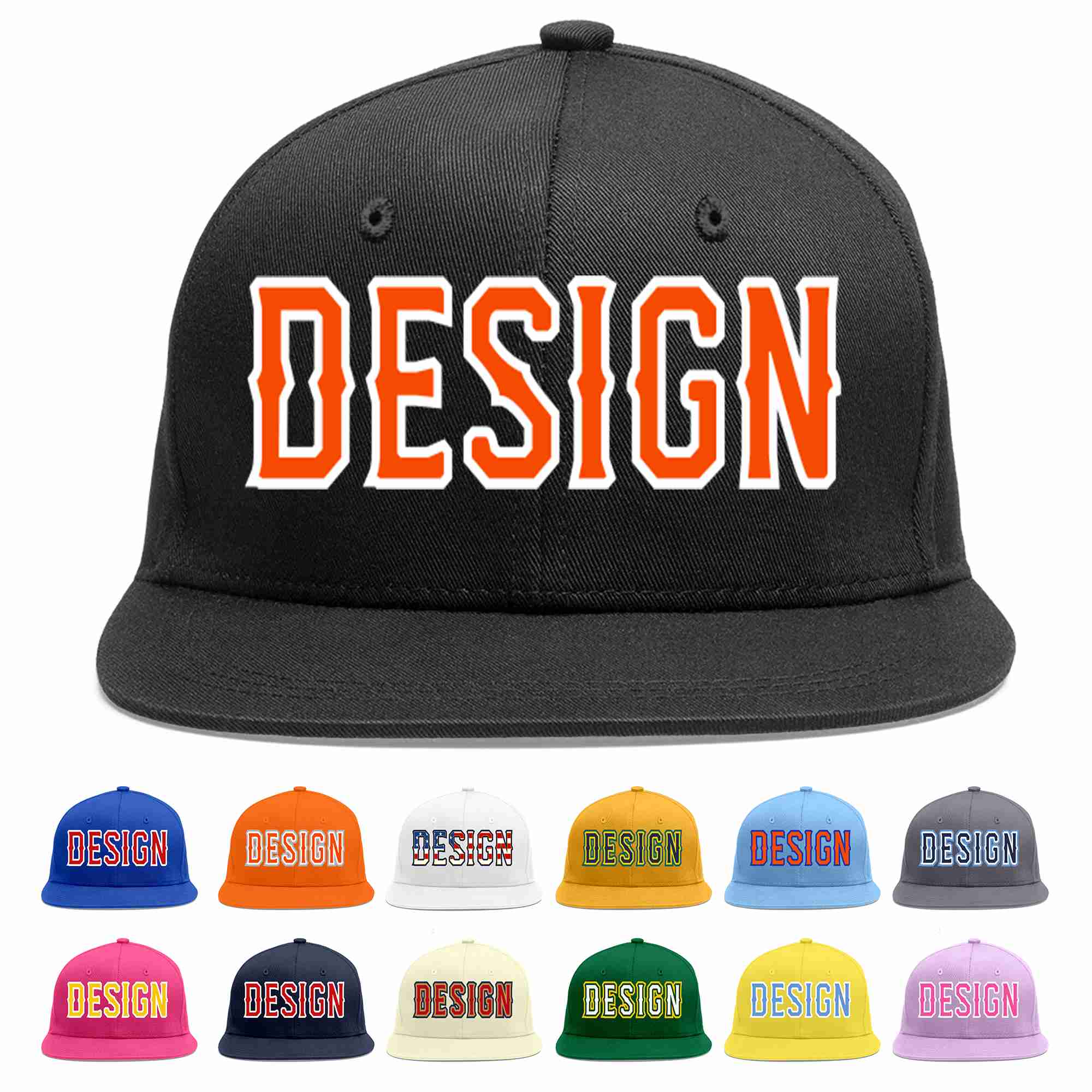 Conception personnalisée de casquette de baseball de sport à avant-toit plat noir orange-blanc pour hommes/femmes/jeunes